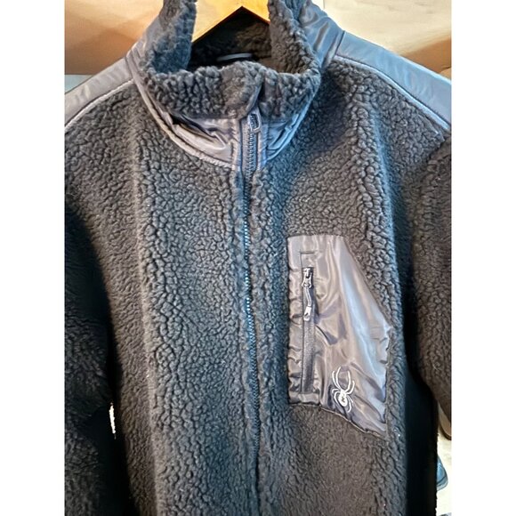 Spyder NWT  Mens Black Sherpa Fleece Full Zip Jacket Nylon Accents Sz Medium - Picture 5 of 9